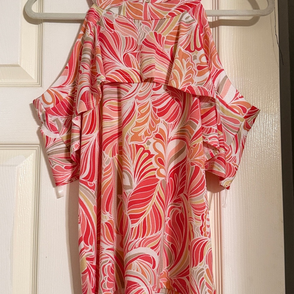 AUW Asymmetrical Pink and Orange Floral Dress